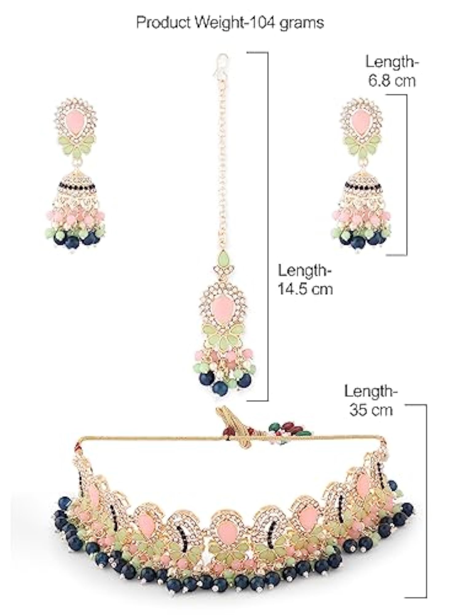 Beaded Kundan Choker Necklace Earring Set -ZPFK16159