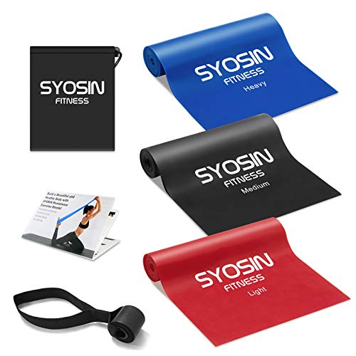 SYOSIN Bandas Elasticas Fitness 3 Piezas Bandas de Ejercicio, con Anclas de guía de Entrenamiento, para el Entrenamiento de Todo el Cuerpo Ideales para Fisioterapia, Yoga, Pilates?Mujer y Hombre
