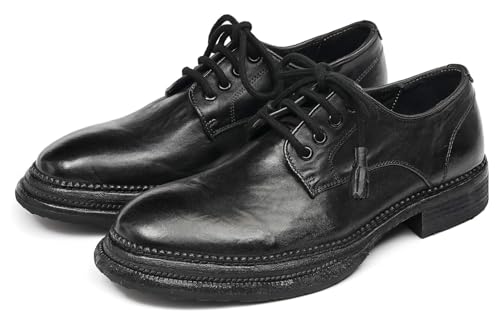 Santimon Men’s Genuine Horse Leather Oxford Dress Shoes – Handcrafted Luxury Derby, Fashion Business-Casual & Formal Wedding Breathable Lining Goodyear-Welt Shoes