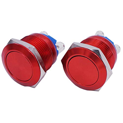 TWTADE / 2個19mm 3/4"産業用自動車スイッチ用レッドメタル瞬間プッシュボタンスイッチ1NO SPST 3A / 12-250V P-M19R