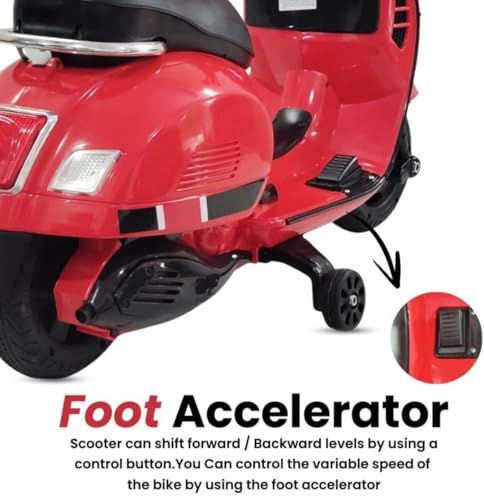 Image of Vespa 12V Battery Operated Rechargeable Ride-On Scooter for Kids with Remote | Electric Scooty for Girls & Boys (1-6 Years, Red), Music, Lights, USB, Safety Wheels