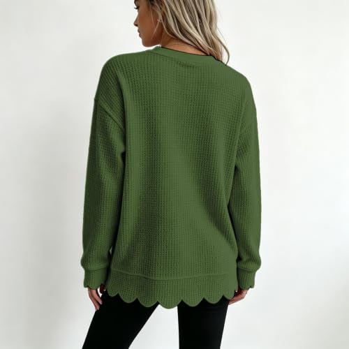 Scalloped Sweatshirt for Women Trendy Waffle Knit Long Sleeve Pullover Tops - image 2