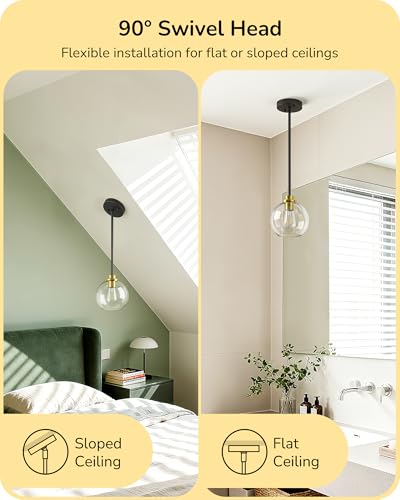 EDISHINE Pendant Lights 2-Pack Kitchen Island Black Gold Glass Adjustable - Image 4