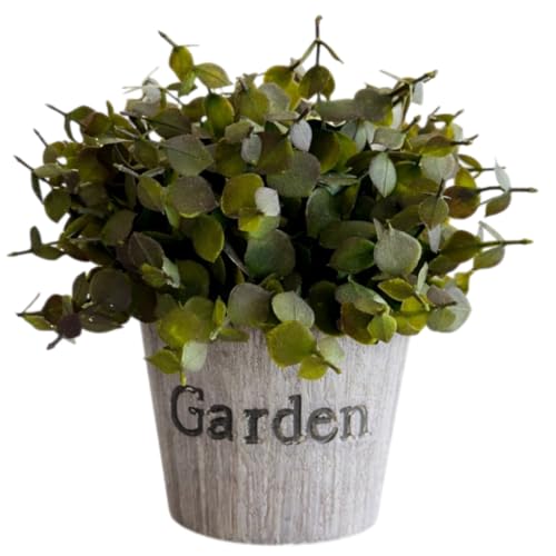Image of Garden Art Artificial Coin Leaf Eucalyptus Bush in inchGarden inch Planter - Decorative Faux Plant for Desk, Shelf, Table & Office Decoration | Realistic Greenery Home Decor Plant (P-0226Green)