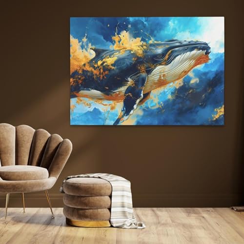 Tableau baleine bleue poétique art abstrait océan pour maison