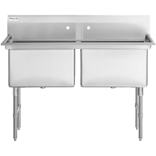 Image of Empura 43 inch Wide Stainless Steel Two Compartment Commercial Sink | Prep Utility 18 inch x 18 inch Bowl for Restaurant Laundry Hotel | 3.5 inch Drain Basket, 9.75 inch Backsplash, 43 inchW x 23.5 inchD x 44.25 inchH, 16 Gauge, NSF