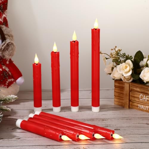 Image of Baquler 24 Pcs 6.5 inch Red Flameless Taper Candles LED Stick Battery Operated