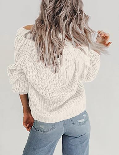 Image of Zeagoo Women's Fall Chunky Knit Cardigans Open Front Long Sleeve V Neck Button Loose Cardigan Sweaters White