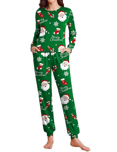 Ekouaer Womens Pajama Sets Cute Soft Pjs Green Santa Christmas Print M - image 1