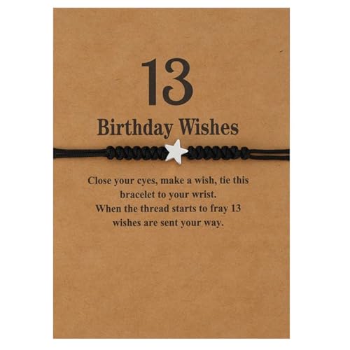 SNORSO 13th/16th/18th/21st Birthday Wishes Bracelet, Adjustable Star Cord Bracelets with Make A Wish Card, Birthday Gifts for Her Handmade Bracelet Birthday Gift for Daughter Niece Granddaughter