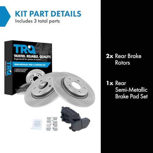 Image of TRQ Rear Brake Pad and Rotor Set Semi Metallic Rotors Compatible with 2012 Dodge Journey