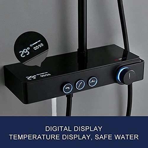 Système de douche noir avec écran digital intelligent et robinet de bain rétractable