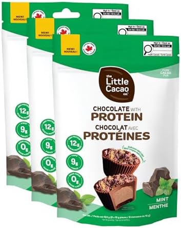 Protein Mini Cups Mint x 24, with Cocoa Nibs - 12g Protein, 9g Fibre, No Sugar, Non-GMO, Peruvian Cacao by The Little Cacao Co.