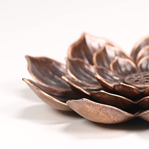 2 in1 Kreativer Räucherstäbchenhalter, Legierung, Lotuslinie, Räuchergefäß, Metallhandwerk, Sandelholz-Spulenbasis, Rotbronze, Heimdekoration_voghion.com