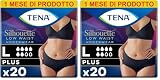 Tena Silhouette, Noir, Vita Bassa, Taglia L, 20 Mutandine, per Perdite Urinarie, Elasticizzate, Monouso, per Donna (Confezione da 2)