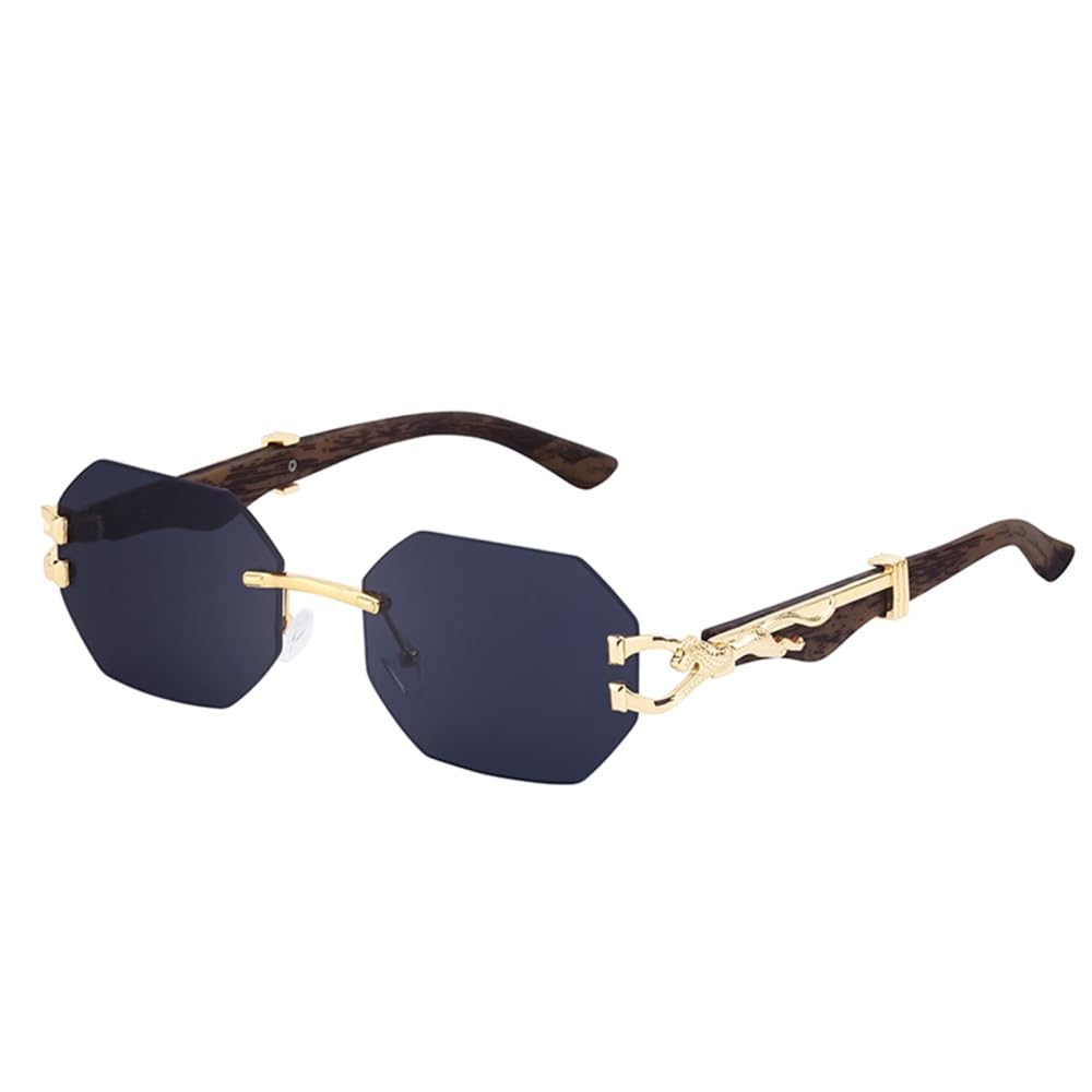 Occhiali da sole senza montatura ottagonali piccoli Uomo Donna Occhiali da sole vintage senza montatura per occhiali da sole leopardati maschili UV400