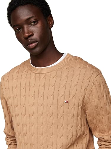 Image of Tommy Hilfiger Men's Cotton Cable Crew Neck Sweater