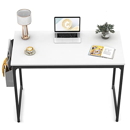 CubiCubi Study Computer Desk 80cm Home Office Writing Small Desk, Modern Simple Style PC Table, Black Metal Frame, White