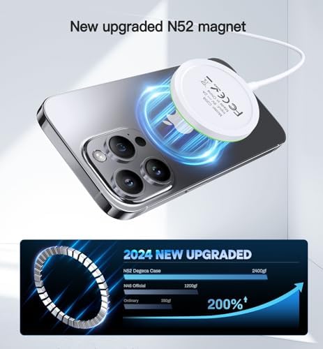 Magnetic Wireless Charger 15W Mag Safe Charger-Fast Charging Pad Compatible with iPhone17/16/15/14/13/12 Series & Airpods 2 3 Pro-LED Mag-Safe Pad with Dual Charging Ports Original Replacement(White) - 1
