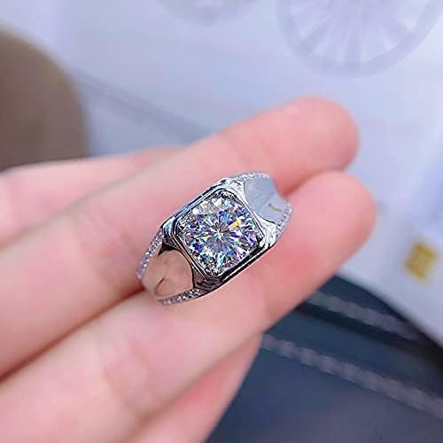 Shiny Full Diamond Ring 2Carat Round Cut Cubic Zirconia Promise Ring Wedding Ring for Men Silver Ring CZ Cocktail Ring Eternity 950 Platinum Simulate Moissanite Ring Adjustable Ring 031 - Image 5