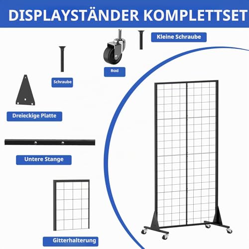 DEYEGELEA Gitterwand Stehend, Gridwall Präsentationsständer, 60 x 160 cm, Verkaufsstand mit dreieckiger Basis, Strapazierfähig, Bodenstehend, für Einzelhandel, Kunstmesse (Schwarzes Finish)