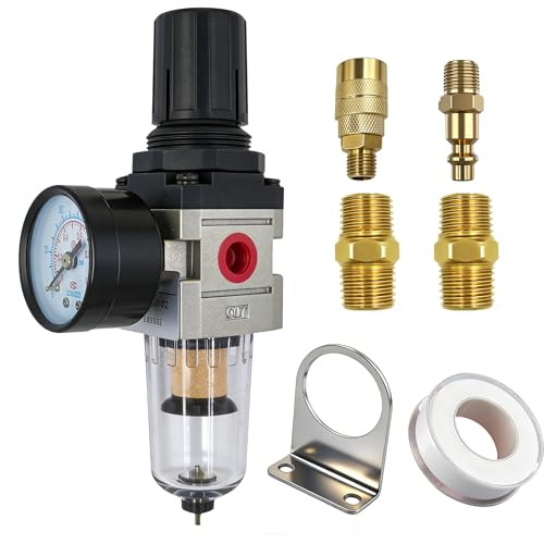 LTPC 1/4" NPT Compressed Air Filter Regulator Combo Piggyback, 5 Micron Brass Element, Poly Bowl, Semi-Auto Drain, Metal Bracket, 0-150 psi AW2000-02