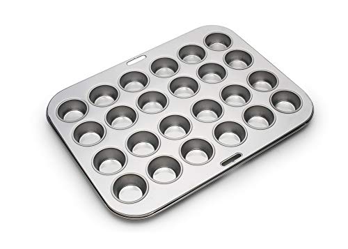 Image of Fox Run Mini Muffin and Cupcake Pan, 24 Mini Cups, Stainless Steel Baking Pan, 10.5 x 13.75 x 1.5 inches,