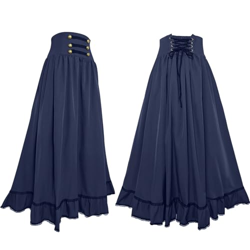 Falda de Halloween para mujer con volantes y botones de diseño renacentista elegante midi