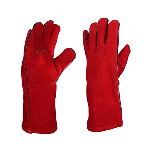 Price comparison product image DSYJ Welding Gloves Long Leather Gaunlets Heat Resistant Lined Extreme Heat Resistant Gloves,  Ideal Welding gloves for TIG and MIG