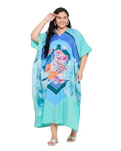 Image of Gypsie Blu Women Plus Size Kaftan Dress Beach Cover Up Maxi Dresses for Women, V-Neck Kimono Sleeve 1X-3X