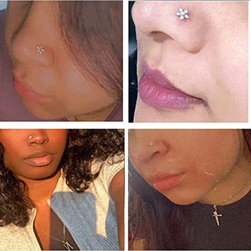 Yachy 8Pcs 20G Nose Studs, Nose Rings Studs Nose Rings L Shaped Corkscrew Nose Jewelry Nose Piercings Flower Moon Star Butterfly Nose Ring Surgical Steel Nose Piercing Jewelry For Women Men (Style3-Rose Gold) #TOP3