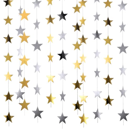 Image of Patelai 78 Feet Glitter Star Garland Banner 2026 Party Decoration Double Side Star Hanging String Streamer Paper Twinkle for Graduation Wedding Birthday (Gold and Silver)