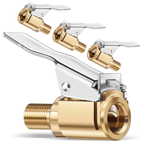 4 Pack 8mm Brass Tire Air Chuck with Clip Adapter Fast Lock-On Connector