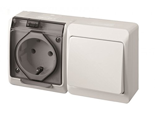 FAMATEL – Conmutador + Base | Enchufe de superficie | IP54 | Fácil instalación | Alta estanqueidad del producto | Libre de hálogenos | Protección Infantil | Aluminio