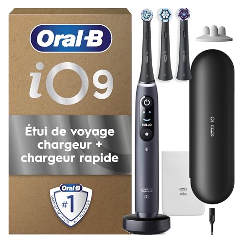 Oral-B Spazzolino Elettrico Ricaricabile iO 9 Nero, 1 Spazzolino Elettrico Oral B, 3 Testine Di Ricambio, Custodia Da Viaggio con caricatore, Pulizia Denti Efficace