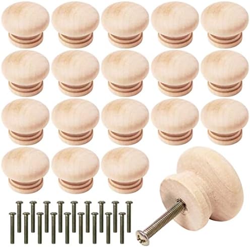proturbo 24pcs Round Wooden Knobs Wood Drawer Knobs Unfinished Wood Cabinet Furniture Drawer Knobs Pulls Handles with Screws for Drawer Wardrobe Dresser,Dresser Cupboard(Diameter:1.3inch Height:1inch)