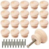 proturbo 24pcs Round Wooden Knobs Wood Drawer Knobs Unfinished Wood Cabinet Furniture Drawer Knobs P