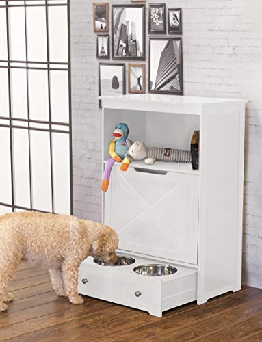 zoovilla Windsor Pet Feeders with storage - dog bowl stand, pet feeder station, White - Image 3