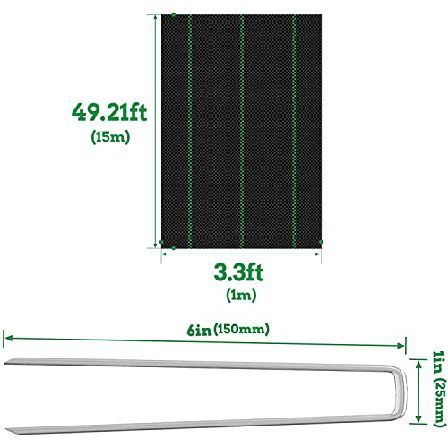 OK5STAR 3.3X49.21ft Garden Weed Barrier Landscape Fabric with 20 pcs Garden Staples Heavy Duty Weed Control Weed Block Gardening Mat Ground Cover Weed Cloth Geotextile Fabric - Thumbnail 2