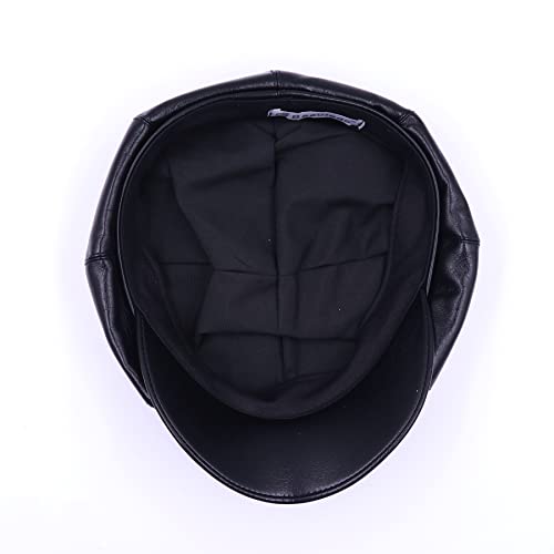 Women Men Beret Pu Leather Newsboy Cap Vintage Beret Cap Visor Beret Cabbie Painter Artist Hat 8 Panel Ivy Cap,Black #TOP3