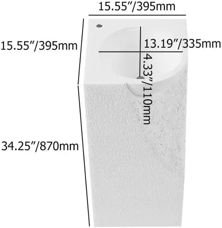 34" Pedestal Sink Japandi Tall Stone Resin Freestanding Sink with Rounded Basin in White (White)