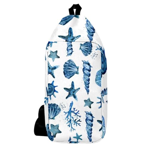 Sac à bandoulière voyage et randonnée bleu marine à imprimé coquillages pour homme et femme