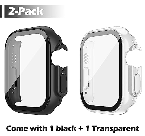 Image of Misxi [2 Pack] Waterproof Case with Button Designed for 49mm Apple Watch Ultra 3 (2025) / Ultra 2 / Ultra, Hard PC Cover with Tempered Glass Screen Protector for iWatch, 1 Black + 1 Transparent