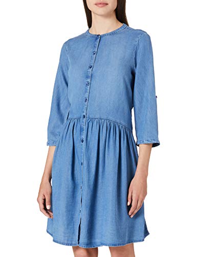 TOM TAILOR Denim Señoras Vestido Vaquero Abotonado con Volantes 1024137, 10110 - Blue Denim, S