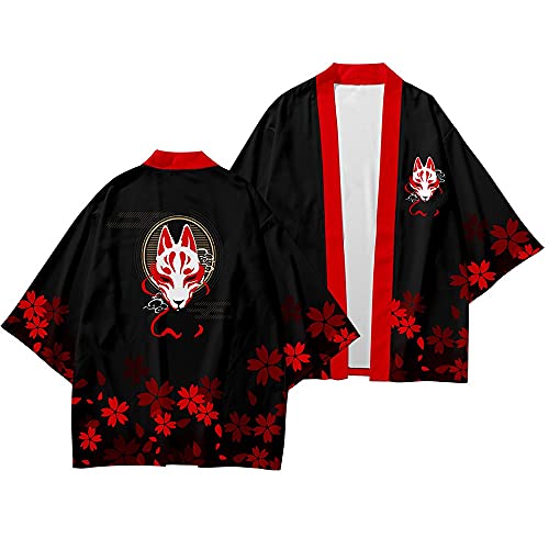 Ensemble Kimono Et Pantalon pour Hommes, Imprimé Renard Noir, Mode Japonaise, Cardigan, Chemisier Haori Obi, Vêtements Asiatiques (Color : Kimono, Size : Large) Cover