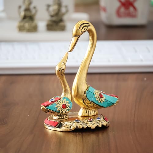 Image of KridayKraft Love Birds Swanset Pair of Kissing Duck Metal Statue,Love for Romantic Gift to Boyfriend,Girlfriend,Decor Your Home,Office,Showcase,Animal Showpiece Figurines. (Stone)
