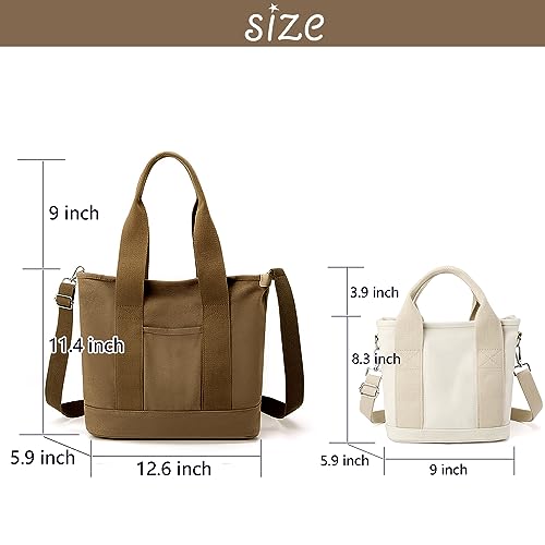 Image of Canvas Tote Bag for Women,Small Totes Bags with Zipper Crossbody Purse with Pockets Large Shoulder Handbag,2 Sizes