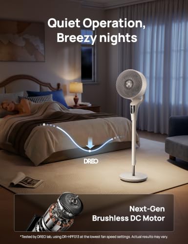 Image of DREO Fan for Bedroom, 2026 Upgraded, 90ft Airflow, Quiet Fan, 90 Oscillating Standing Fan for Whole Room, DC Motor, 8+H Speeds, 3 Modes, 38-42'' Adjustable Height, 8H Timer, 105 Manual Vertical