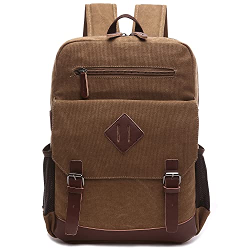 Canvas Vintage Laptop Backpack For Women Men, School College Students Bookbag Fits 15.6 Inch Laptop (Coffee) #TOP1