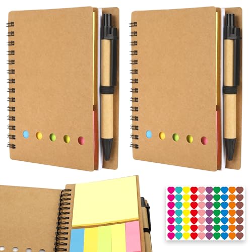 Umbrotiger 2-Pack Steno Pads with Sticky Notes & Pens - Portable Spiral Notebook, Pocket-Size Memo...